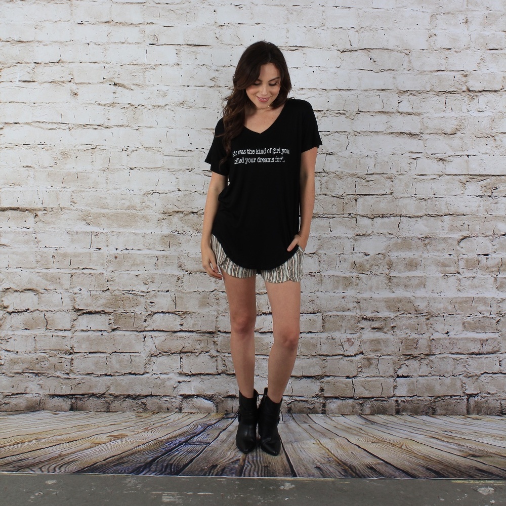 Black Short Sleeve Quote Tee.